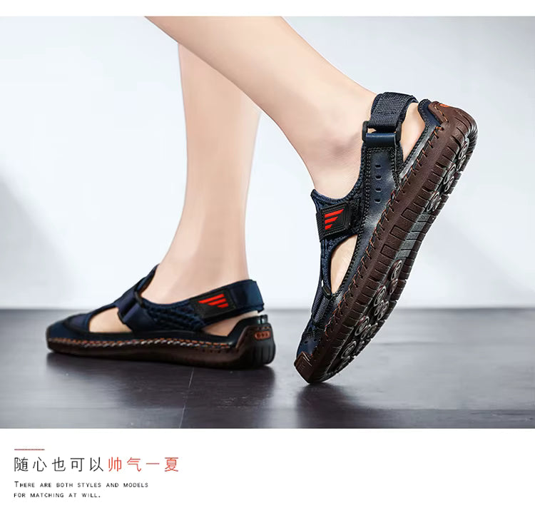 Summer Beach Fun Casual Comfortable Genuine Leather Sandals Men Sewing Soft Sole Fashion Men Casual Shoes