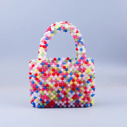 Small Bead Bag Designer Handheld Rainbow Color Bags Clear Acrylic Crystal Beaded Box Totes Customized Women Woven Purse 2026