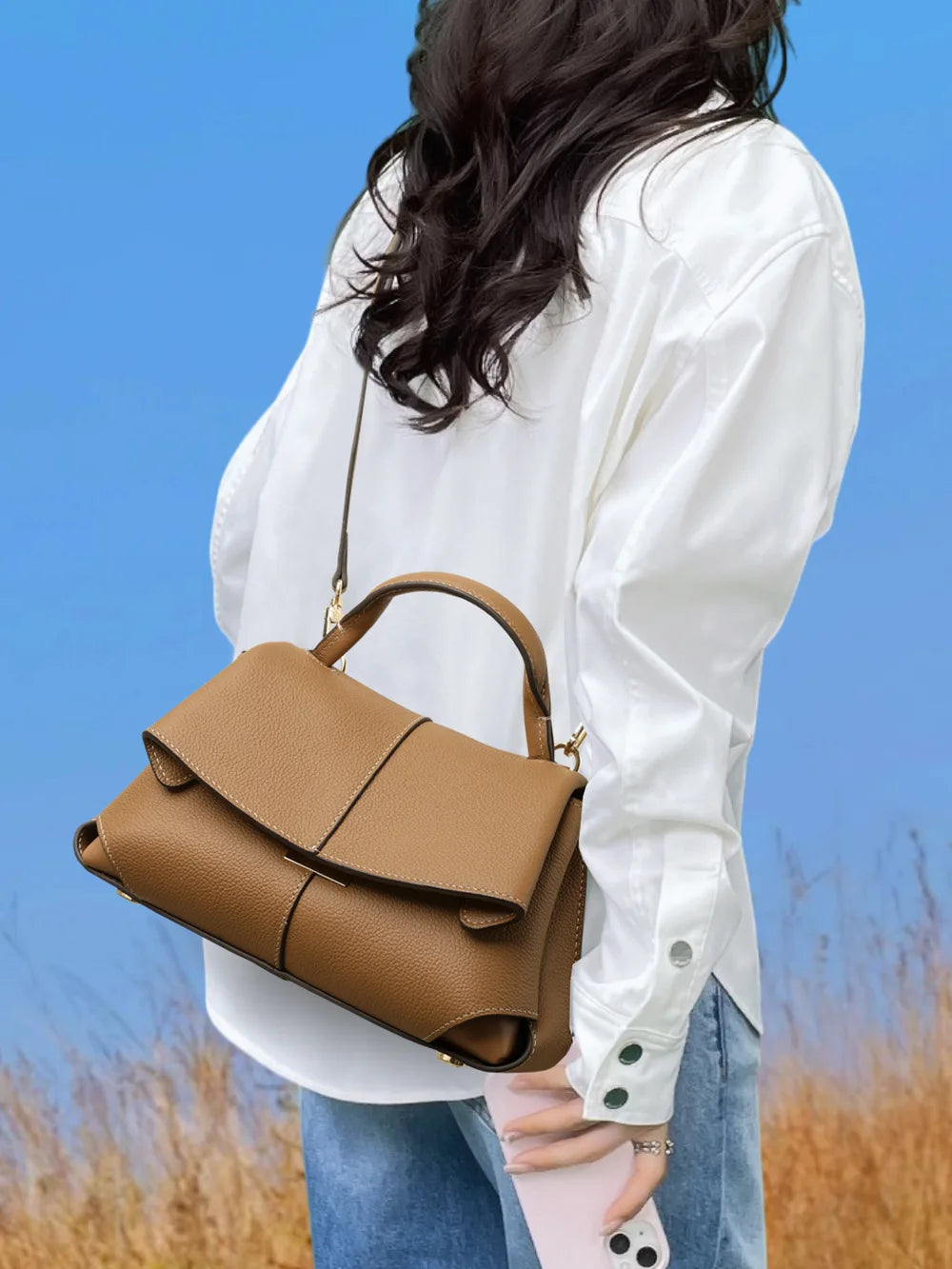 Women Bags Genuine Leather Messenger Crossbody Handbags Large Capacity Tote Shoulder Purses Elegant Daily Office Travel Shopping