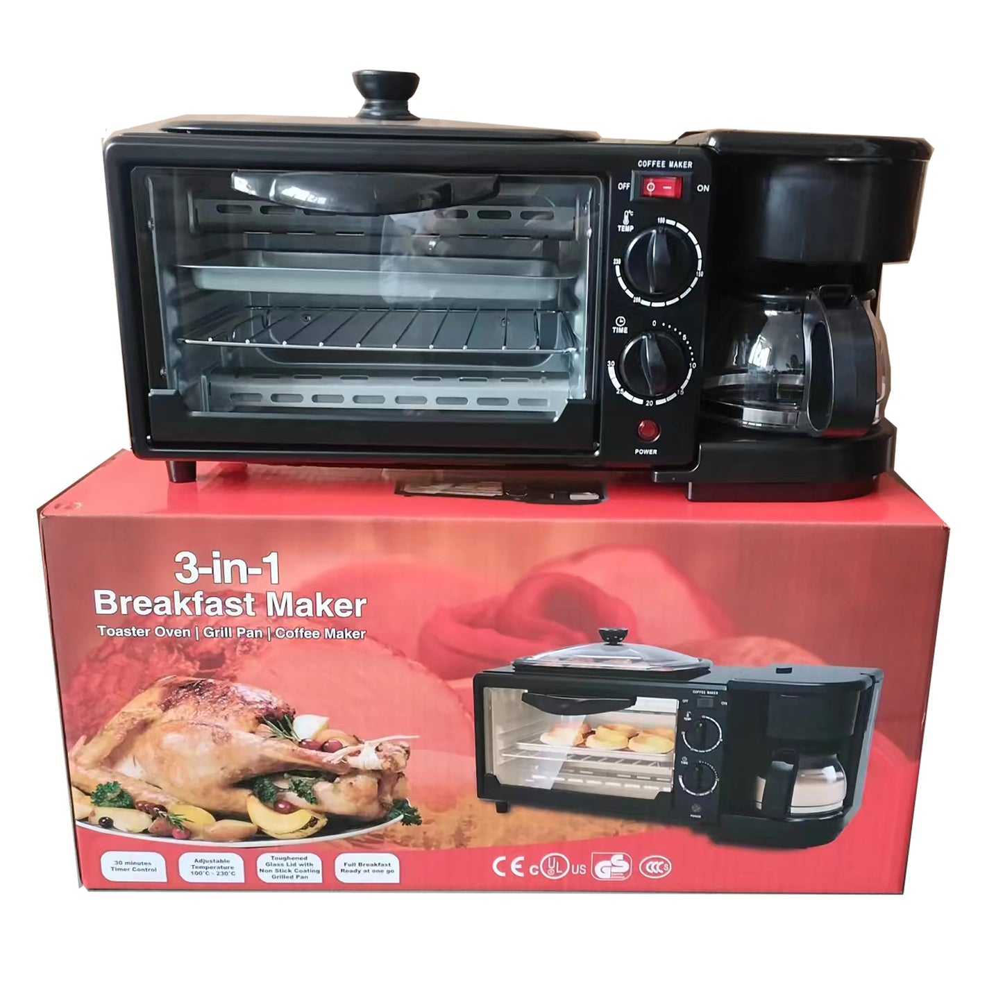 Multi-function Toaster Oven With Coffee Maker & Toast Grill & Hot Plate 3 in 1 Breakfast Maker