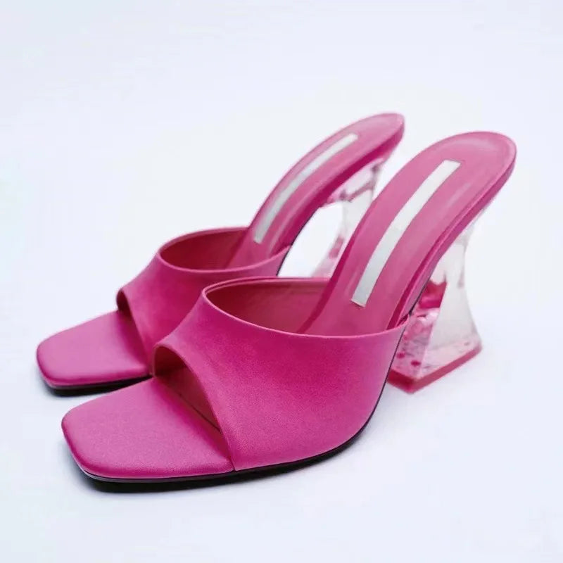 Ladies Wear Sandals on a Transparent Crystal Heel Heels  a Summer Women Open Toe Block Heel High Sandals Women's slippers