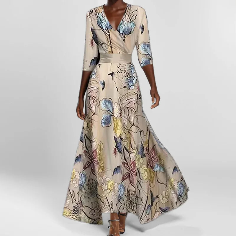 S-3XL European American Spring Women's Vintage New Elegant Mandarin Collar Slim-fit shorts-sleeved Empire Waist Dress