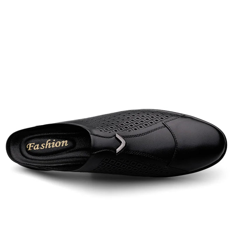 Large Size Man Hollow-Out Cow Leather Loafer Breathable and Durable Casual Half Shoes