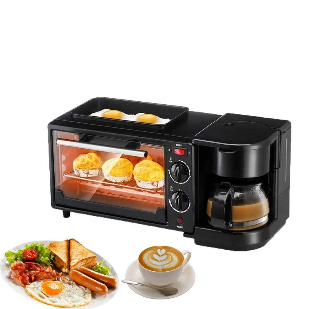 Multi-function Toaster Oven With Coffee Maker & Toast Grill & Hot Plate 3 in 1 Breakfast Maker