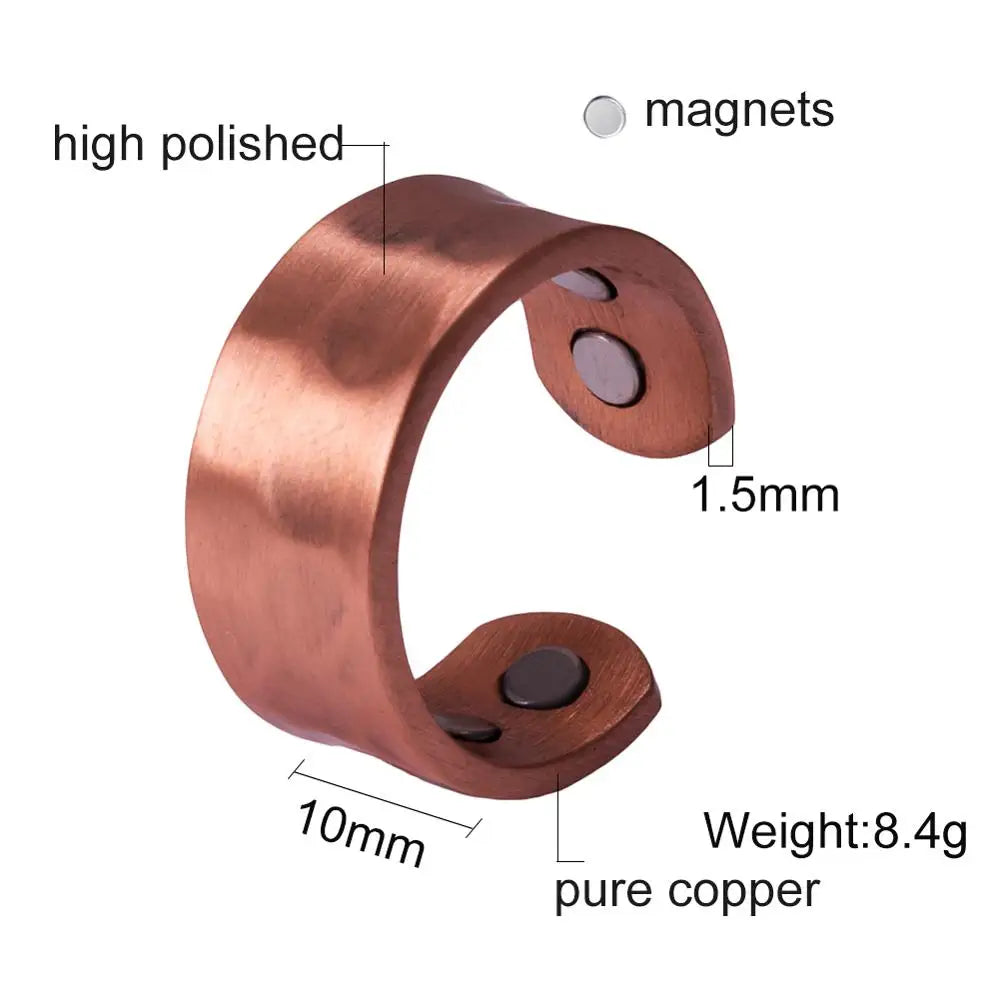 Adjustable Copper Rings Magnetic Health Energy Metal Open Cuff Ring Man 9mm Arthritis Matte Finger Ring for Men Christmas Gift