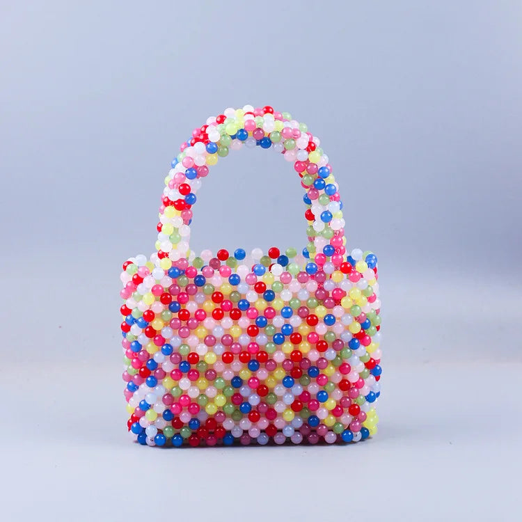 Small Bead Bag Designer Handheld Rainbow Color Bags Clear Acrylic Crystal Beaded Box Totes Customized Women Woven Purse 2026