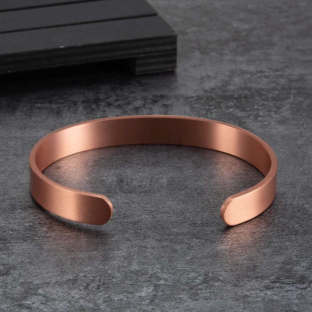 Vinterly Matte Pure Copper Bracelets Men Magnetic Arthritis Adjustable 10mm Wide Open Cuff High Magnet Energy Bangles Resizable