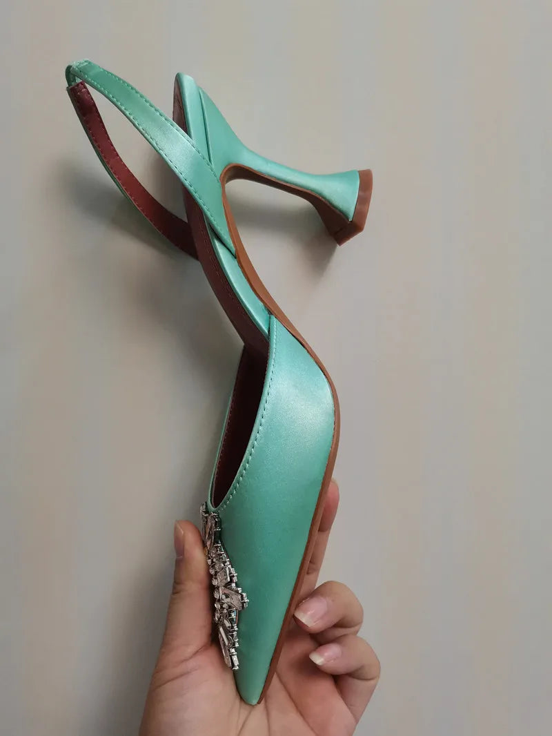 2025 Star style Women Sandals Elegant Pointed toe Slingback Summer Office Lady Shoes Fashion High heels Gladiator sandals Woman