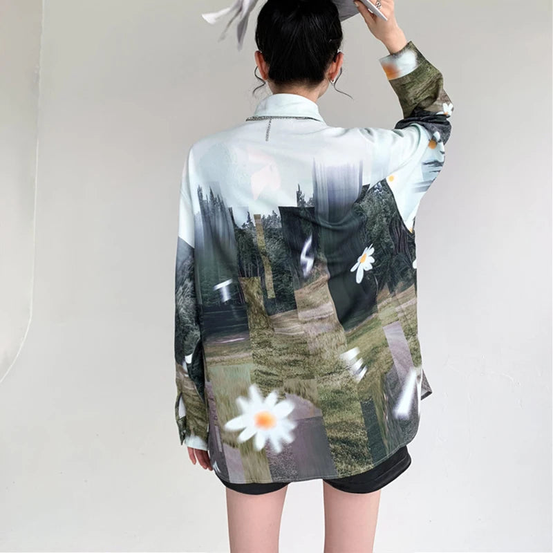 Oversized Women Blouses oil Printing shirts Harajuku Tops Long Sleeve Couple's Streetwear Blusas Mujer
