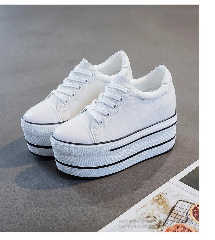 Fujin 7.5cm Fashion Canvas Shoes Breathable Women Super High Heel Sneakers Platform Shoes Women Autumn Autumn Women's Shoes