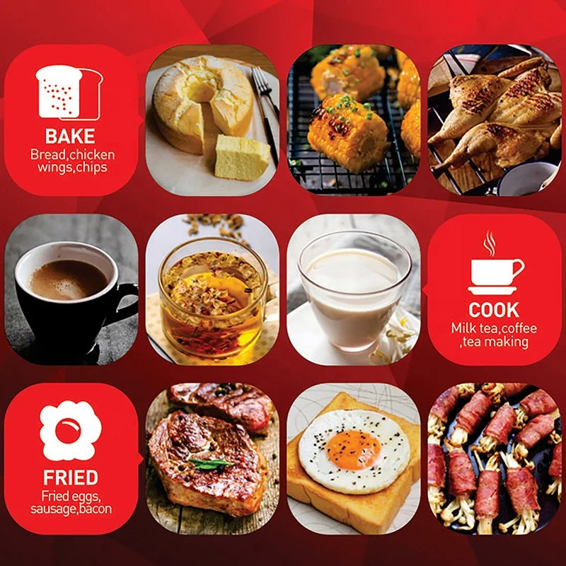 Multifunction 3-in-1 Electric Breakfast Set Toaster Coffee Maker Oven with Frying Pan