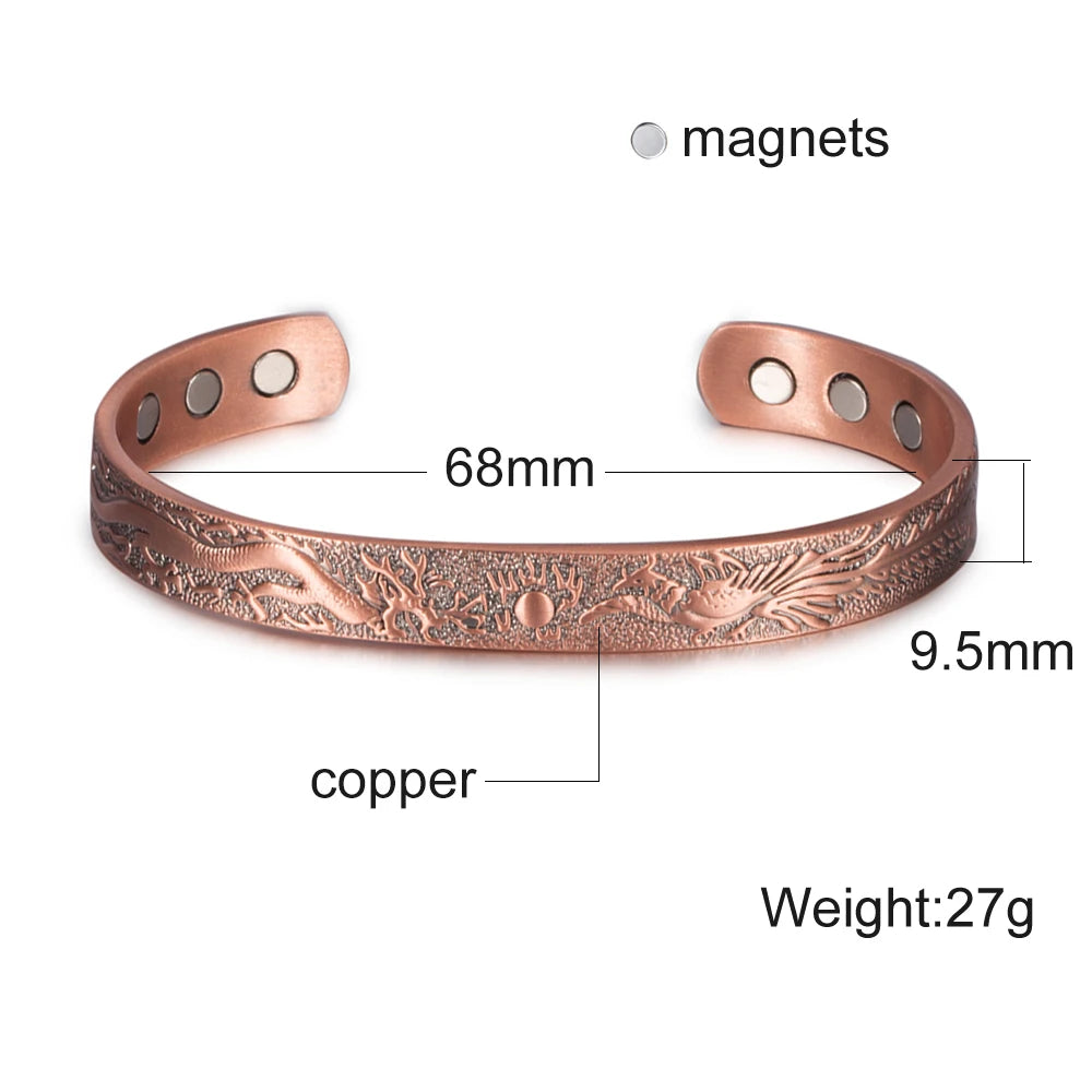 Vinterly Pure Copper Bracelet Men Magnetic Vintage Adjustable High Magnet Open Cuff Bangles Health Energy Jewelry for Male Women