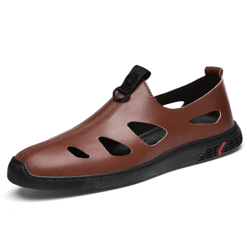 Men's Clogs Sandals Loafers Flats Outside Walking Beach Shoes Hollow Out Air Hole Leather Slip on Low-top Open-toe Breathable