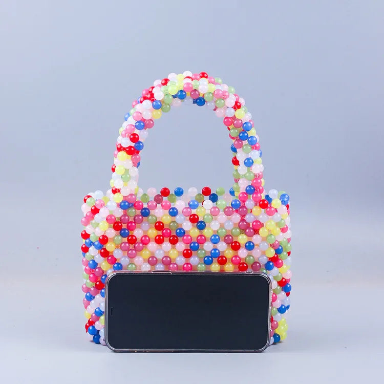 Small Bead Bag Designer Handheld Rainbow Color Bags Clear Acrylic Crystal Beaded Box Totes Customized Women Woven Purse 2026