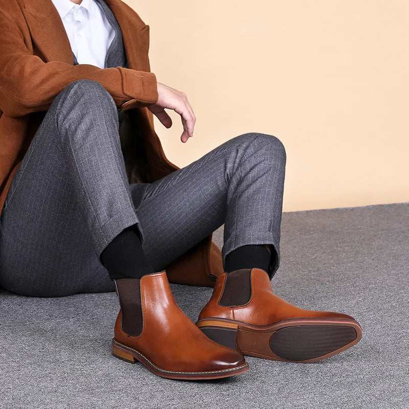 Elegant Men's Chelsea Boots Genuine Cow Leather Handmade Boot Shoes Work Shoes For Formal Dress Wedding Business Party New
