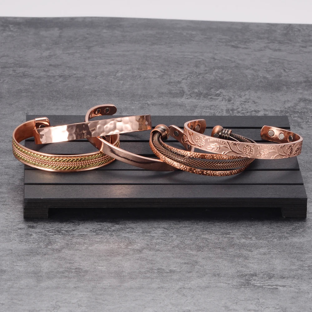 Vinterly Pure Copper Bracelet Men Magnetic Vintage Adjustable High Magnet Open Cuff Bangles Health Energy Jewelry for Male Women