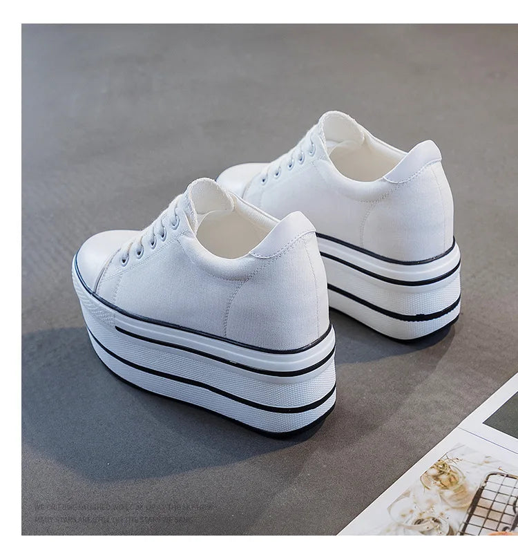 Fujin 7.5cm Fashion Canvas Shoes Breathable Women Super High Heel Sneakers Platform Shoes Women Autumn Autumn Women's Shoes