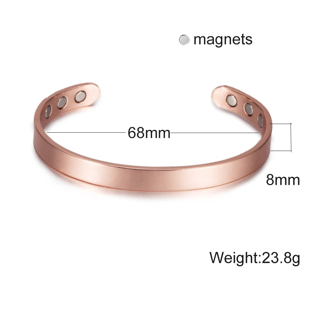 Vinterly Matte Pure Copper Bracelets Men Magnetic Arthritis Adjustable 10mm Wide Open Cuff High Magnet Energy Bangles Resizable