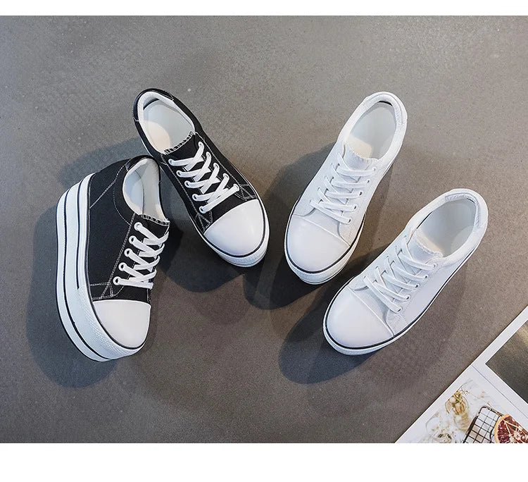 Fujin 7.5cm Fashion Canvas Shoes Breathable Women Super High Heel Sneakers Platform Shoes Women Autumn Autumn Women's Shoes