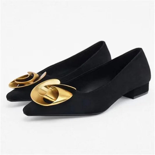 Sandales-Femme- Female Dress Office Shoes Flat Slipper Metal Women 2023 Sandals New Arrival