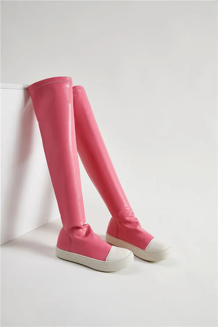 New Arrivals High Quality Women's Boots Flat Pu Leather Red Thigh High Other Trendy Shoes