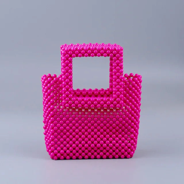 Jelly Color Acrylic Beaded Bag DIY Hand Woven Bead Bag Female Summer Square Top Handle Bag Luxury Designer Purses and Handbags