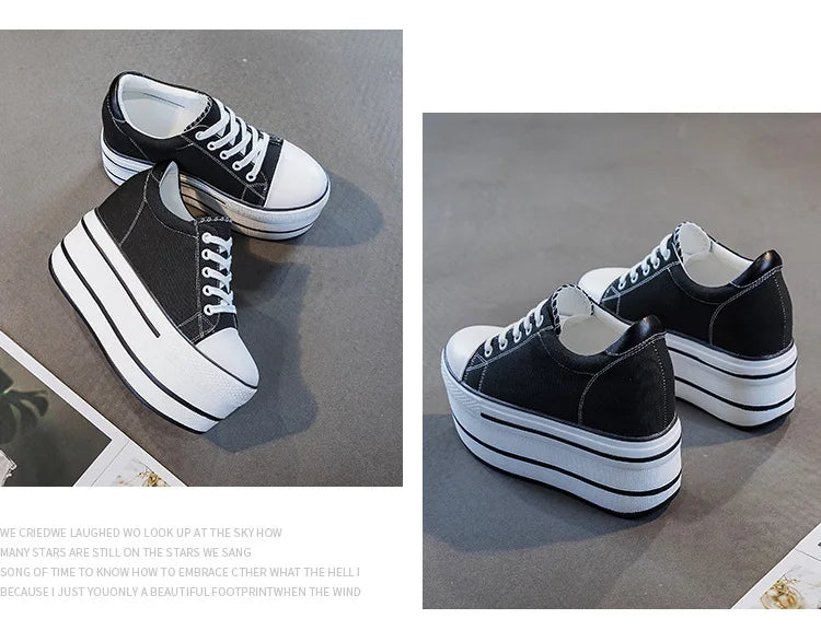 Fujin 7.5cm Fashion Canvas Shoes Breathable Women Super High Heel Sneakers Platform Shoes Women Autumn Autumn Women's Shoes