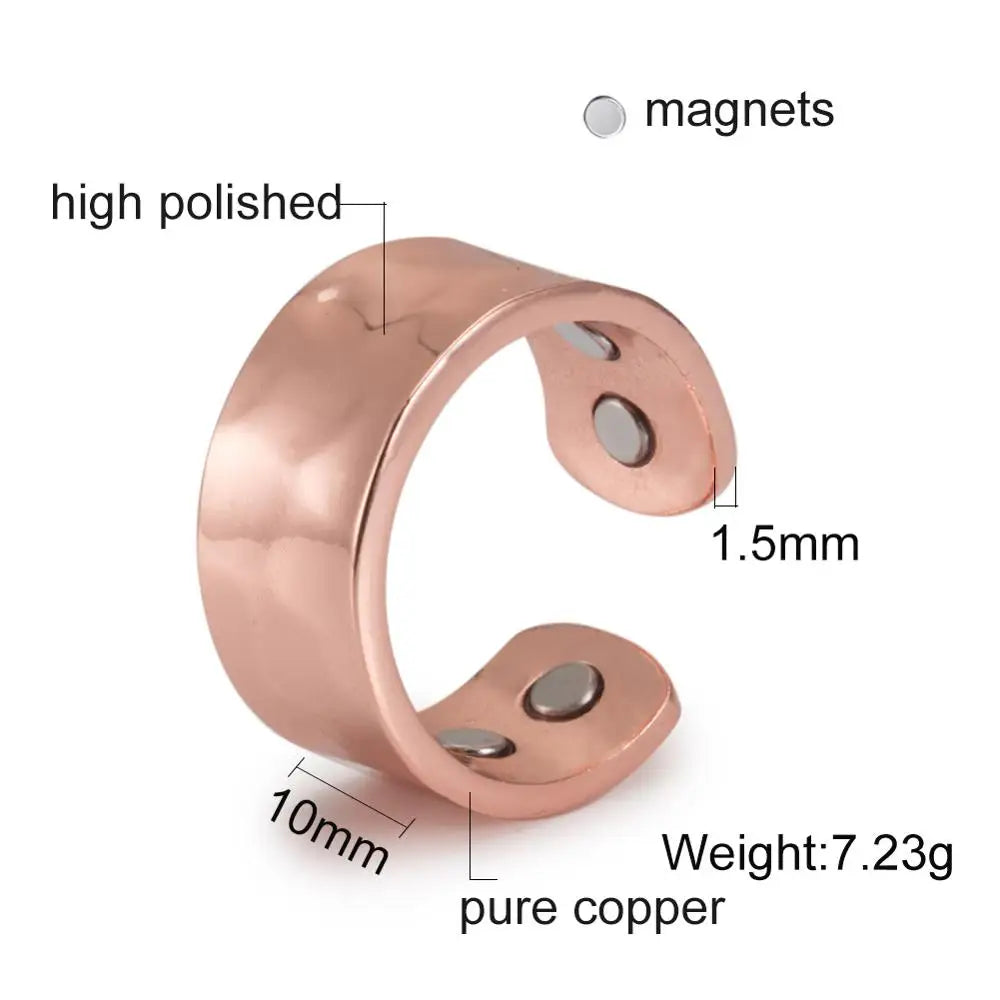 Adjustable Copper Rings Magnetic Health Energy Metal Open Cuff Ring Man 9mm Arthritis Matte Finger Ring for Men Christmas Gift