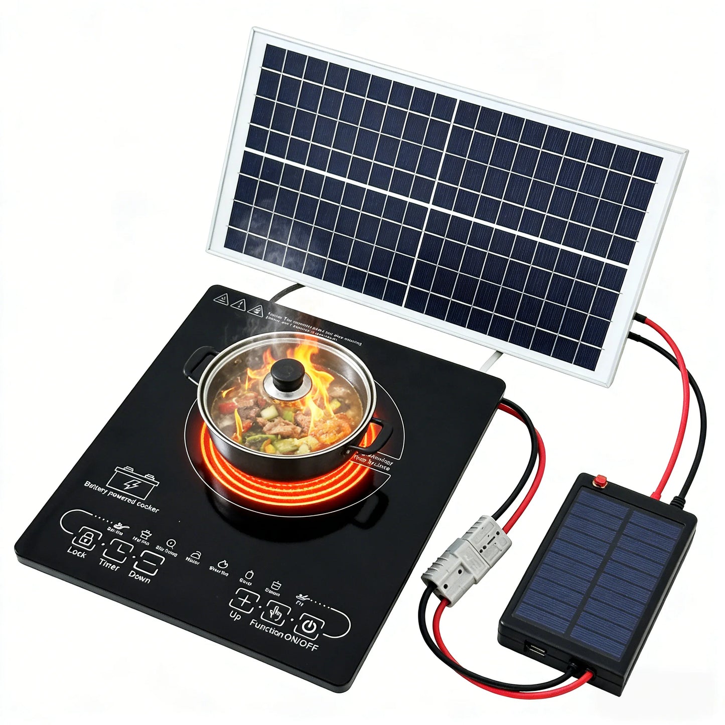 Solar Induction Stove Battery-Powered New Design for Indoor/Outdoor Use Inspired US Hotels Cars RVs DC 24V/48V