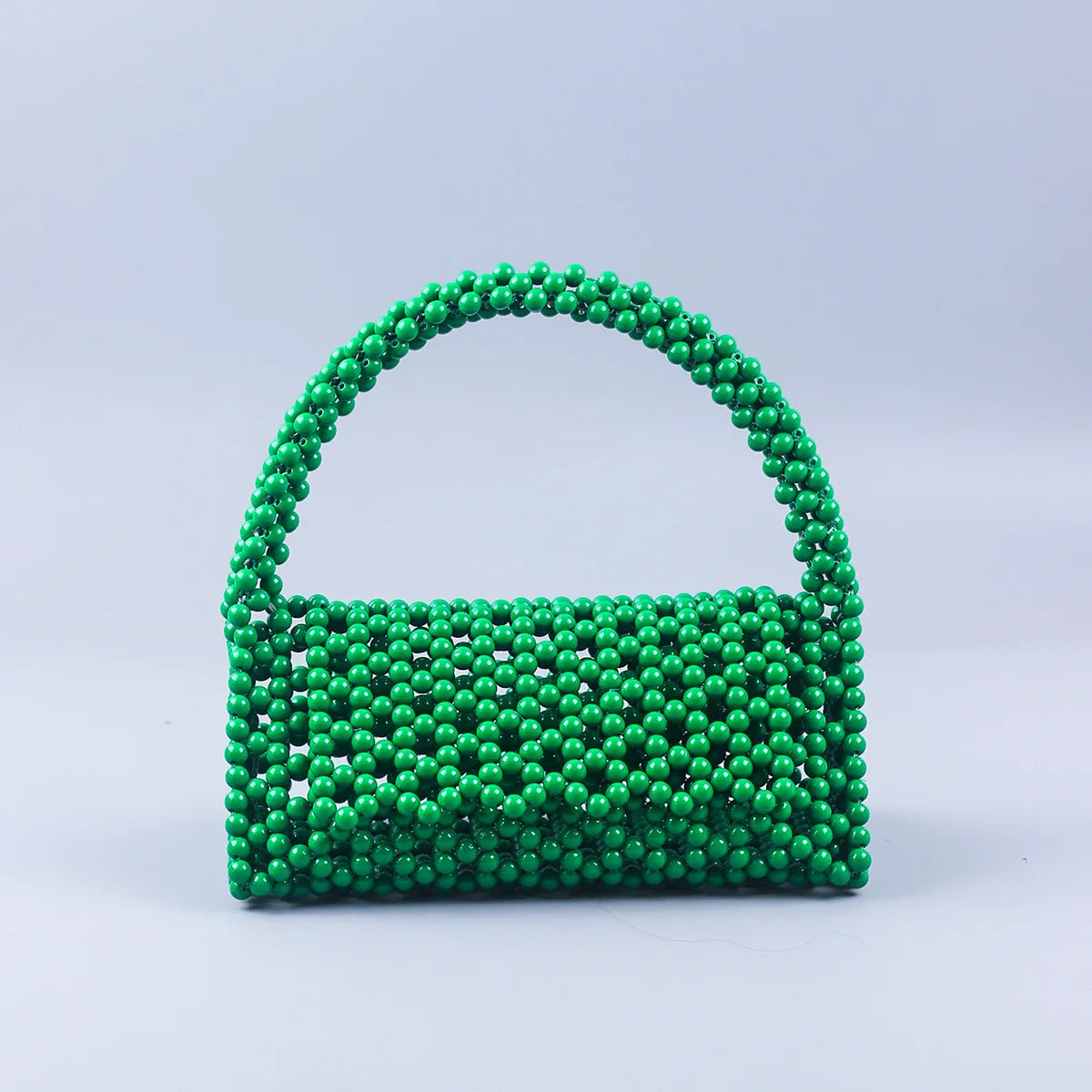 European and American Niche Handmade Color-blocked Pearl Triangle Bag Fashionable and Versatile Hand-held Rainbow Bead Weave Bag