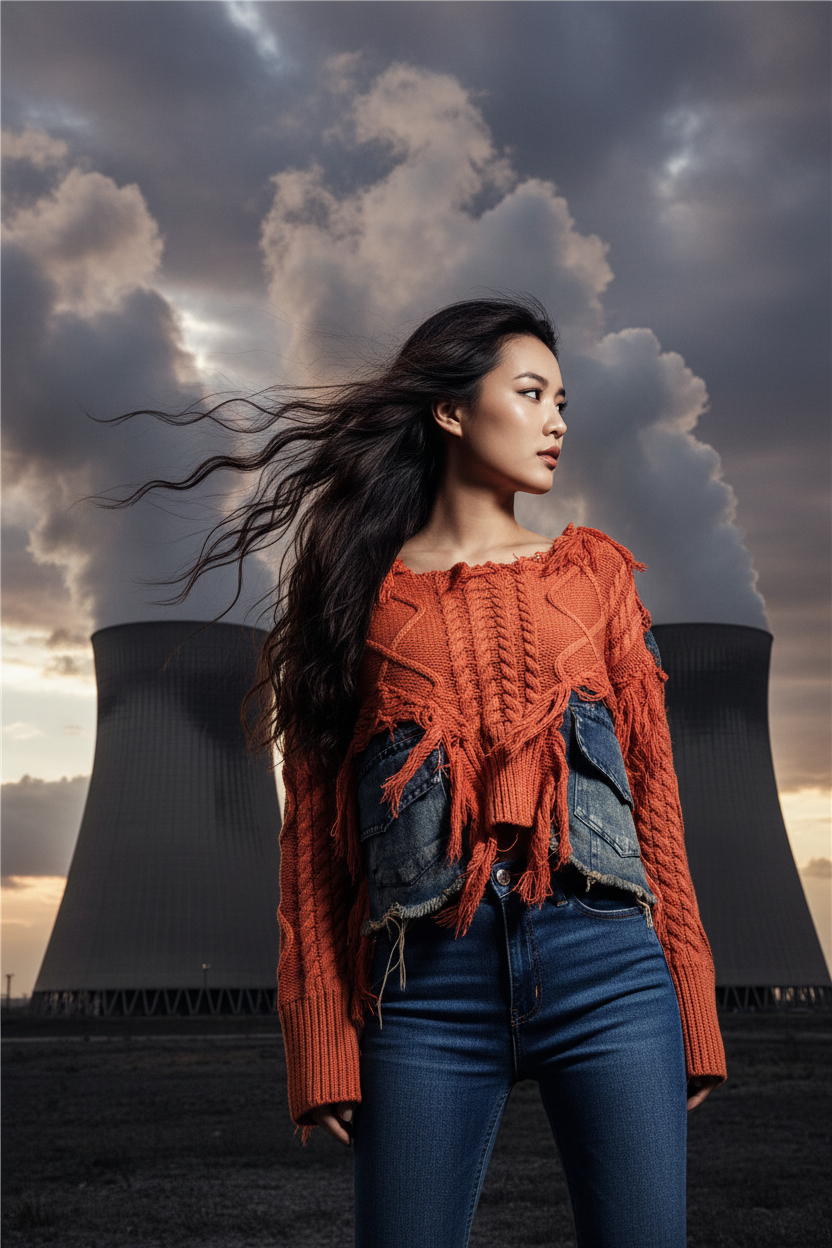 2026 Autumn New Fashionable Personalized Splicing Denim Round Neck Long Sleeve unisex Sweater