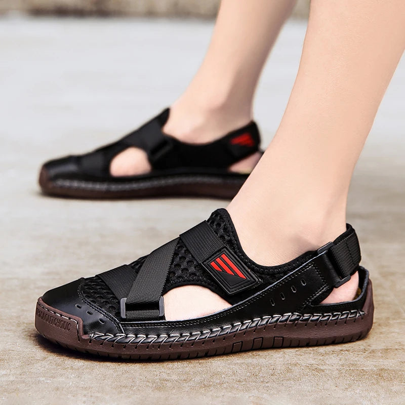Summer Beach Fun Casual Comfortable Genuine Leather Sandals Men Sewing Soft Sole Fashion Men Casual Shoes