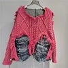 2026 Autumn New Fashionable Personalized Splicing Denim Round Neck Long Sleeve unisex Sweater