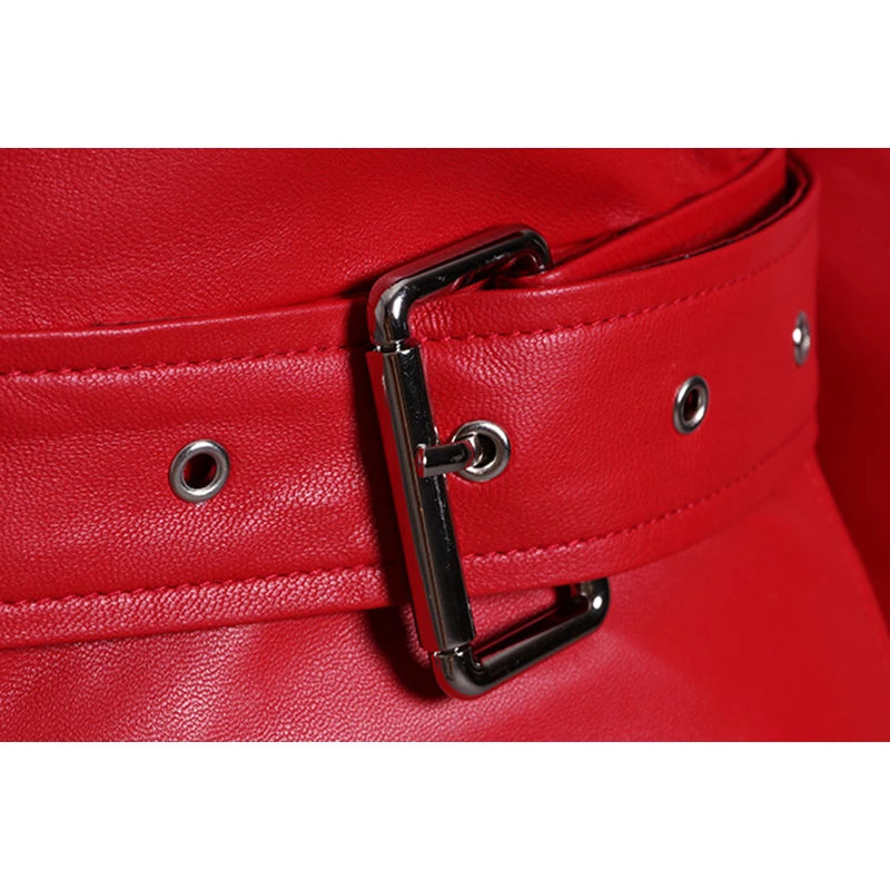 Spring Autumn Maxi Dresses for Women Slash Neck Red Black PU Leather Dress Women Long Sleeve Runway Elegant Dress