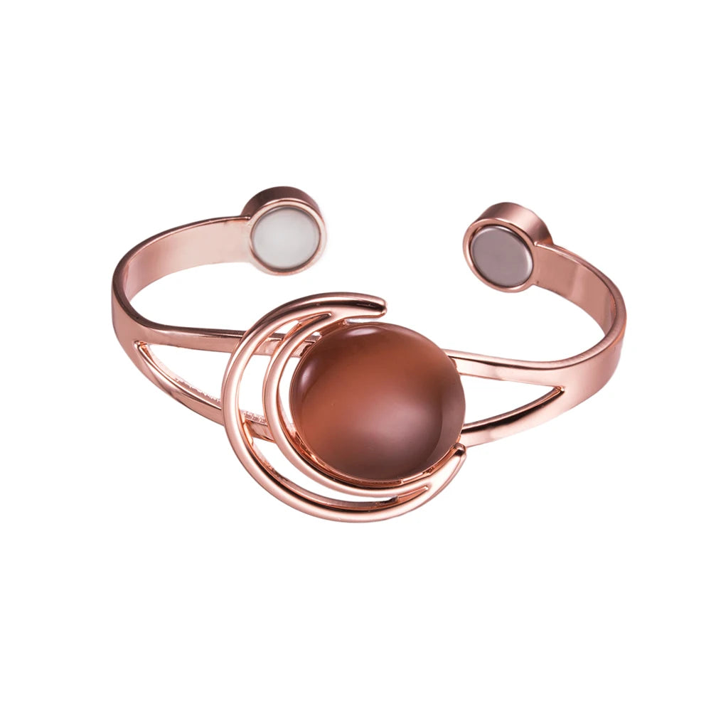 Vinterly Adjustable Magnetic Bracelet Pure Copper Brown Blue Stone High Magnet Arthritis Moon Sun Bangle Women Resizable Jewelry