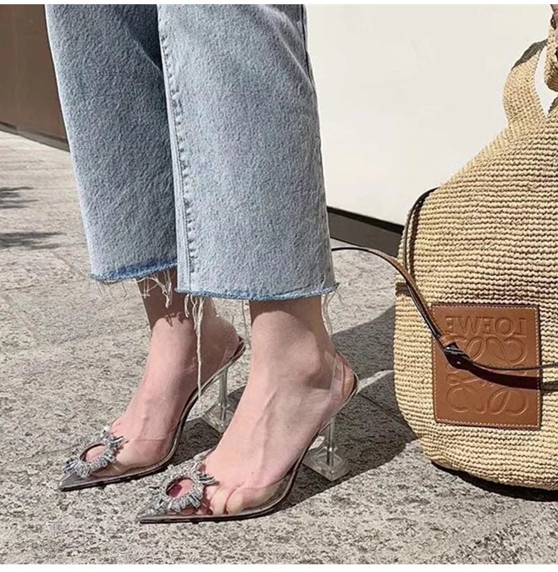 2025 Star style Green Blue Soft PVC Women Sandals Fashion Crystal Heeled Slingbacks Summer Shoes High heels Wedding Bride Shoes