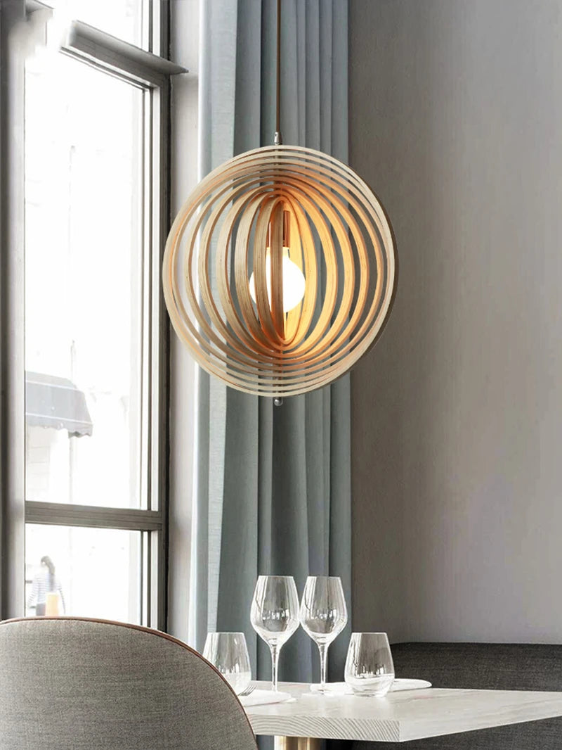 Wooden Living Room Bamboo Dining Pendant  lamp Creative Moon Lamp Wood Ring Bedroom Hanging Lamp
