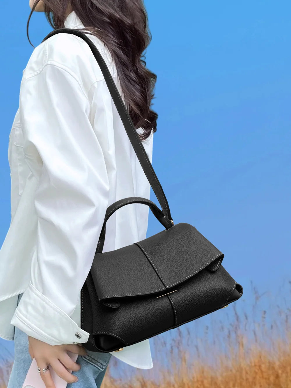 Women Bags Genuine Leather Messenger Crossbody Handbags Large Capacity Tote Shoulder Purses Elegant Daily Office Travel Shopping