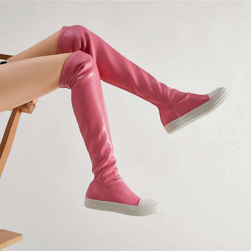 New Arrivals High Quality Women's Boots Flat Pu Leather Red Thigh High Other Trendy Shoes