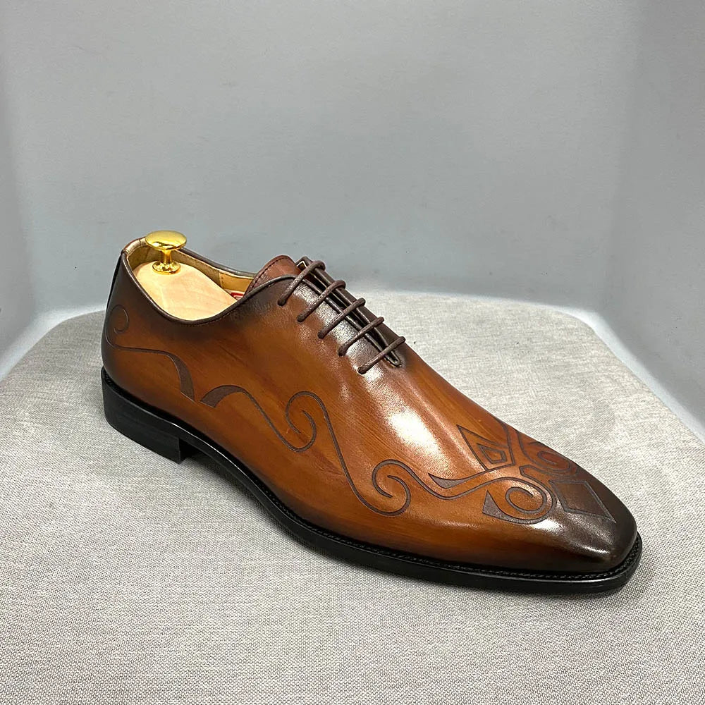 Luxury men's genuine leather ankle boots stylish lace-up pointed toe formal shoes for wedding office basic men's shoes