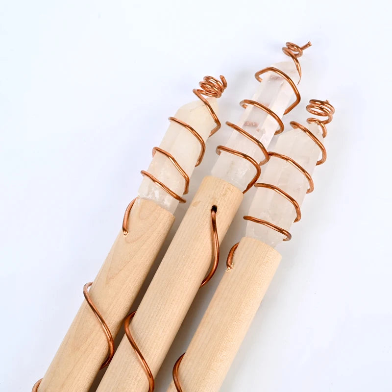 Copper Wire Wrapped  Wood Wand clear Quartz Plant Growth Energy Electroculture Plant Stake
