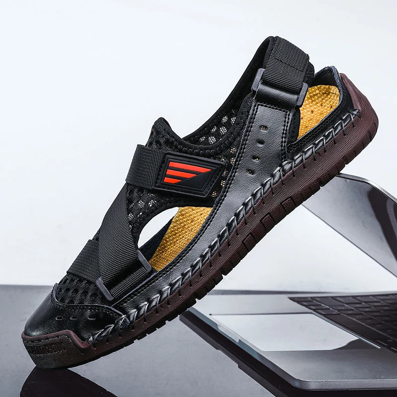 Summer Beach Fun Casual Comfortable Genuine Leather Sandals Men Sewing Soft Sole Fashion Men Casual Shoes