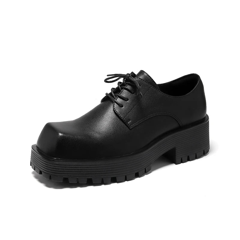 British Stylish Men High Top Thick Sole Leather Boots Anti-Slip Holiday Walk on Leather Boot