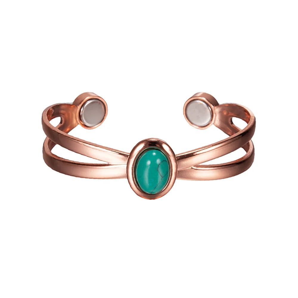 Magnetic Copper Bracelets for Women Blue Stone Adjustable Cuff Copper Magnetic Bracelet Arthritis Cross Healing Energy Bangle
