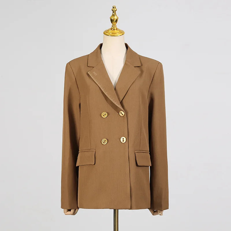 Autumn European Double Breasted V Neck Long Sleeve Elegant Blazers Suits Jackets for Women