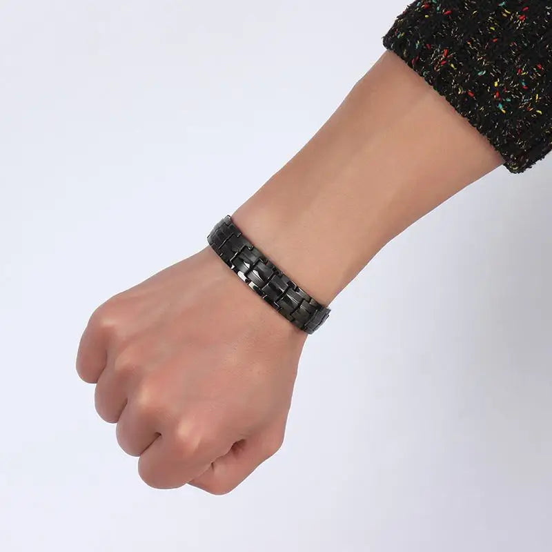 Black Titanium Magnetic Bracelet Mens Chain Link Health Energy Magnetic Titanium Bracelet Germanium Magnet Health Bracelets Male