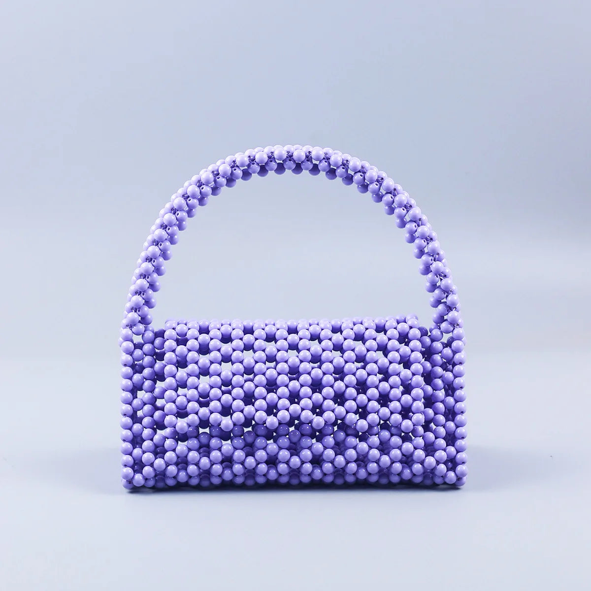 European and American Niche Handmade Color-blocked Pearl Triangle Bag Fashionable and Versatile Hand-held Rainbow Bead Weave Bag