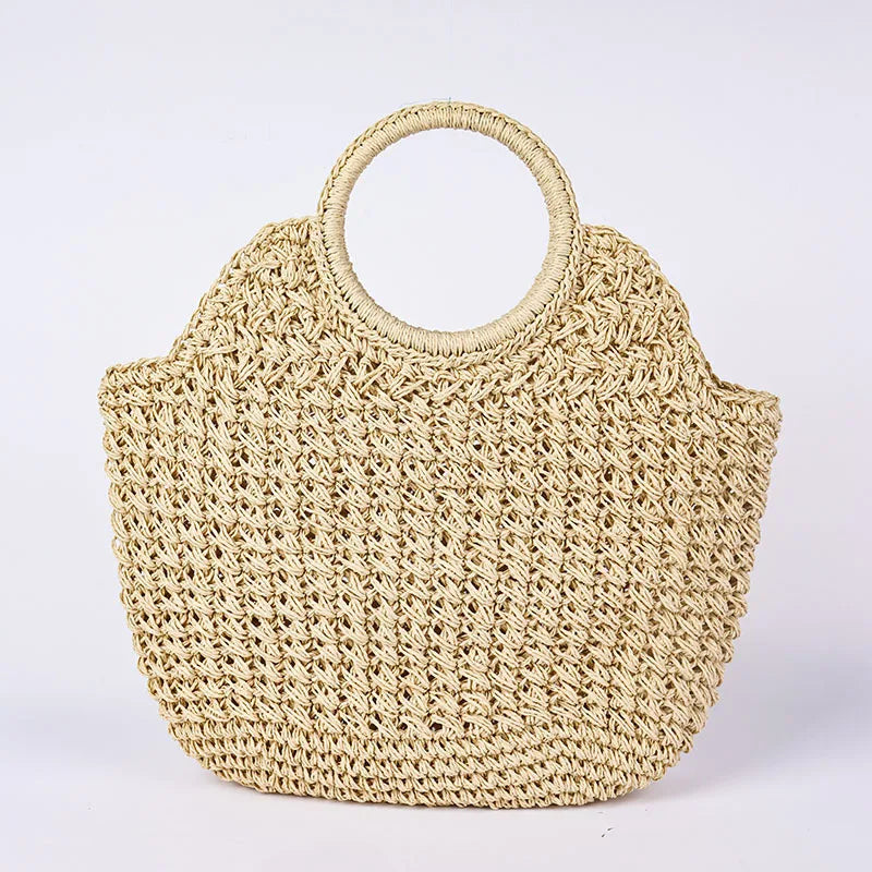Women's Designer Rattan Handbag Purse 2025 Casual Vacation Beach Tote with Large Capacity Zipper Closure Straw Weave Handle