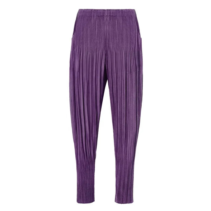 Miyake Pleated Casual Pants  Draping Feel  New Style Women's Simple Breathable  Casual Pants Large Size Harlem Pants