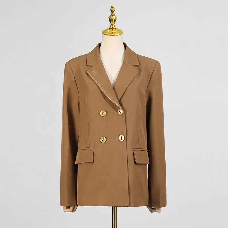 Autumn European Double Breasted V Neck Long Sleeve Elegant Blazers Suits Jackets for Women